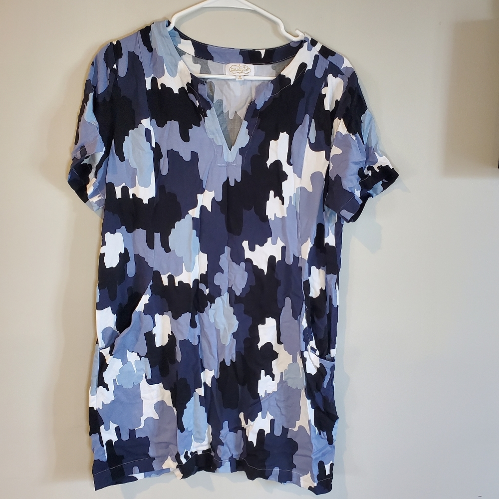 MUD PIE Margot shift dress camo blue black  sz M 8-10